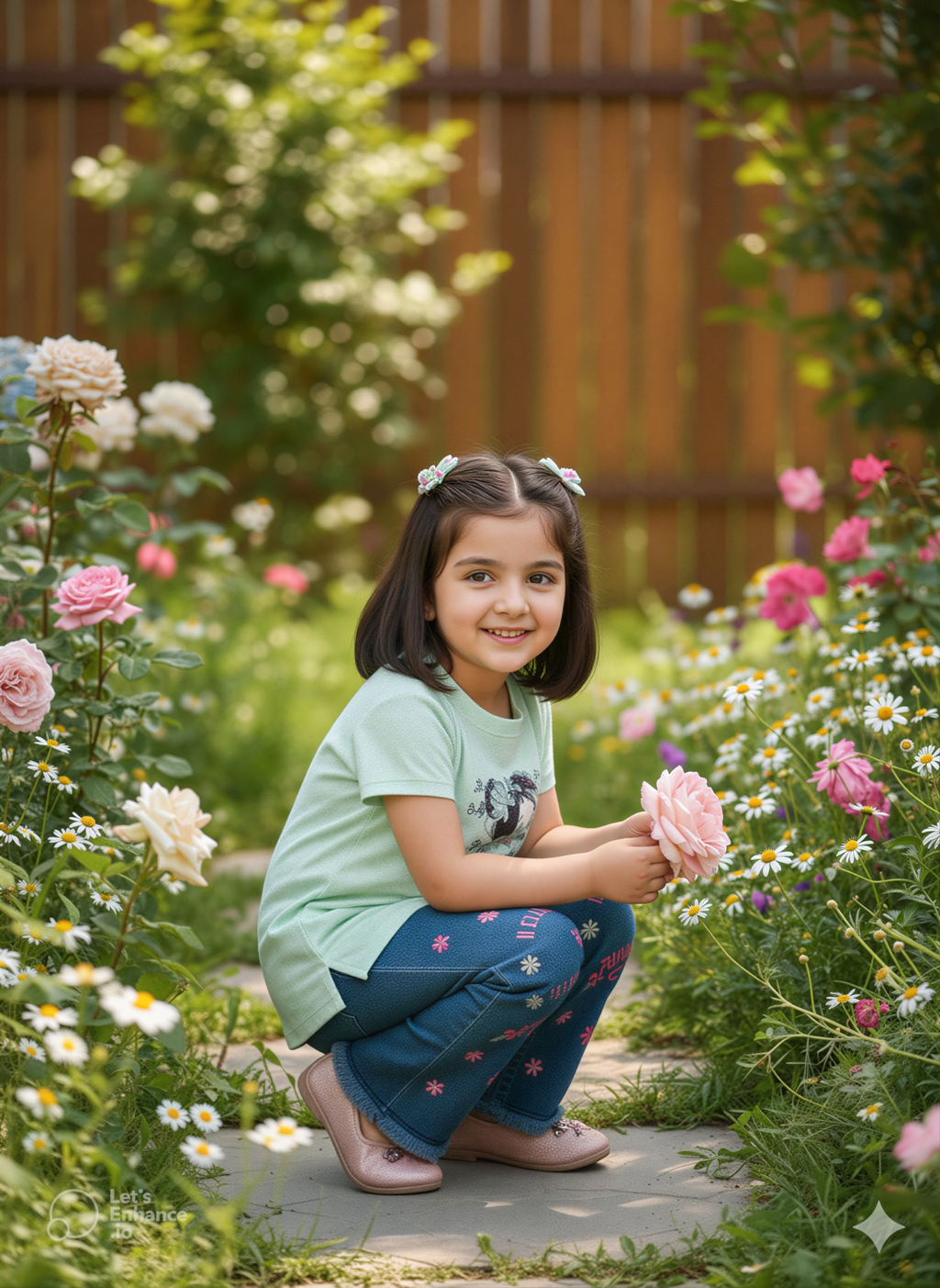  mint green graphic cotton T-shirt with blue embroidered jeans, soft summer stuff, soft cotton blended t shirt 