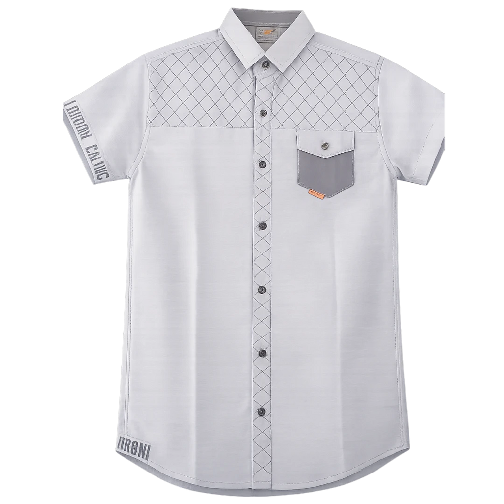 Cotton grey casual shirt for boys. Soft, breathable fabric.