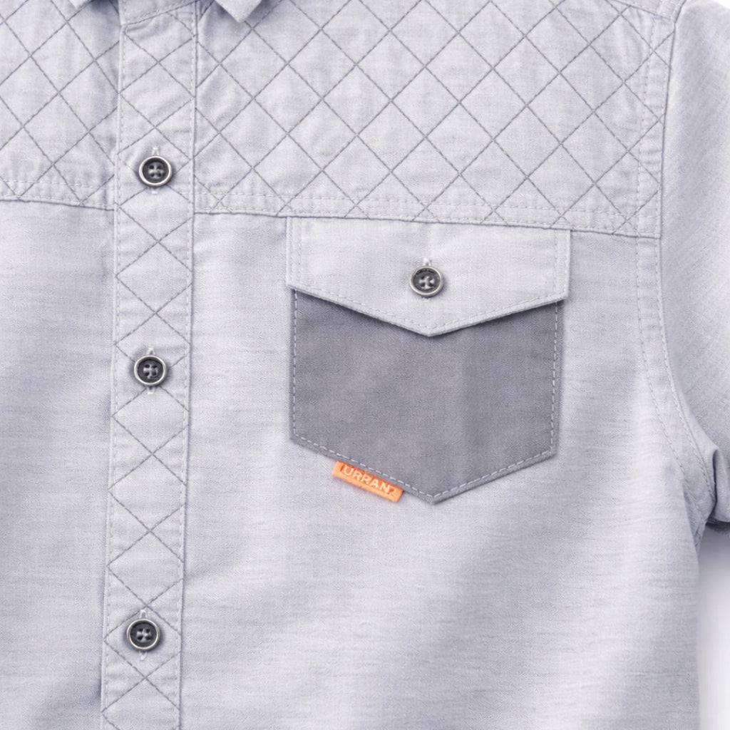 Cotton grey casual shirt for boys. Soft, breathable fabric.