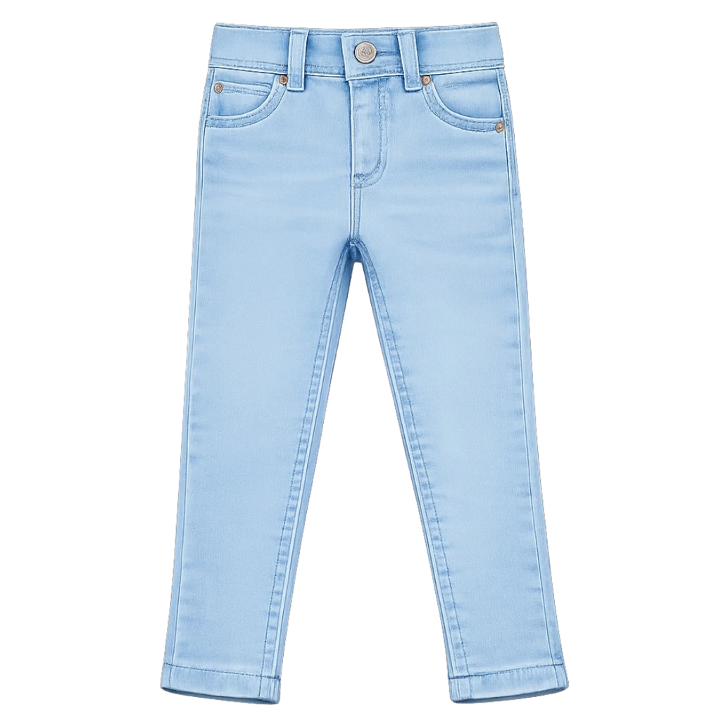 Boys slim fit denim jeans with classic five pocket design and button closure, premium kids casual wear trousers for school and party outfits in Pakistan