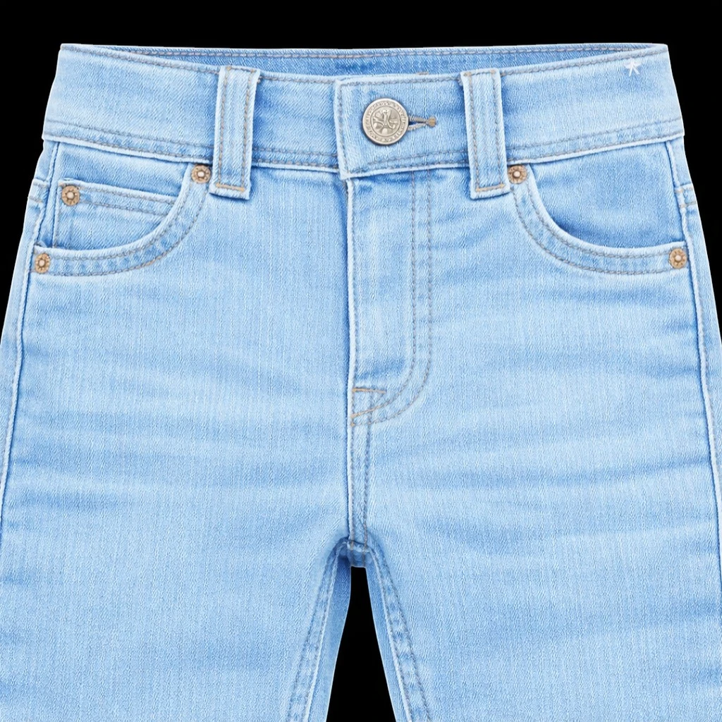 Boys slim fit denim jeans with classic five pocket design and button closure, premium kids casual wear trousers for school and party outfits in Pakistan