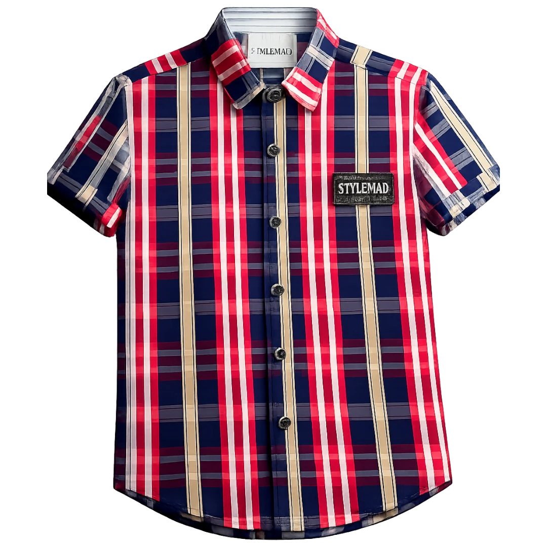Red check boys short sleeve plaid shirt Summer And Eid Collection in Pakistan